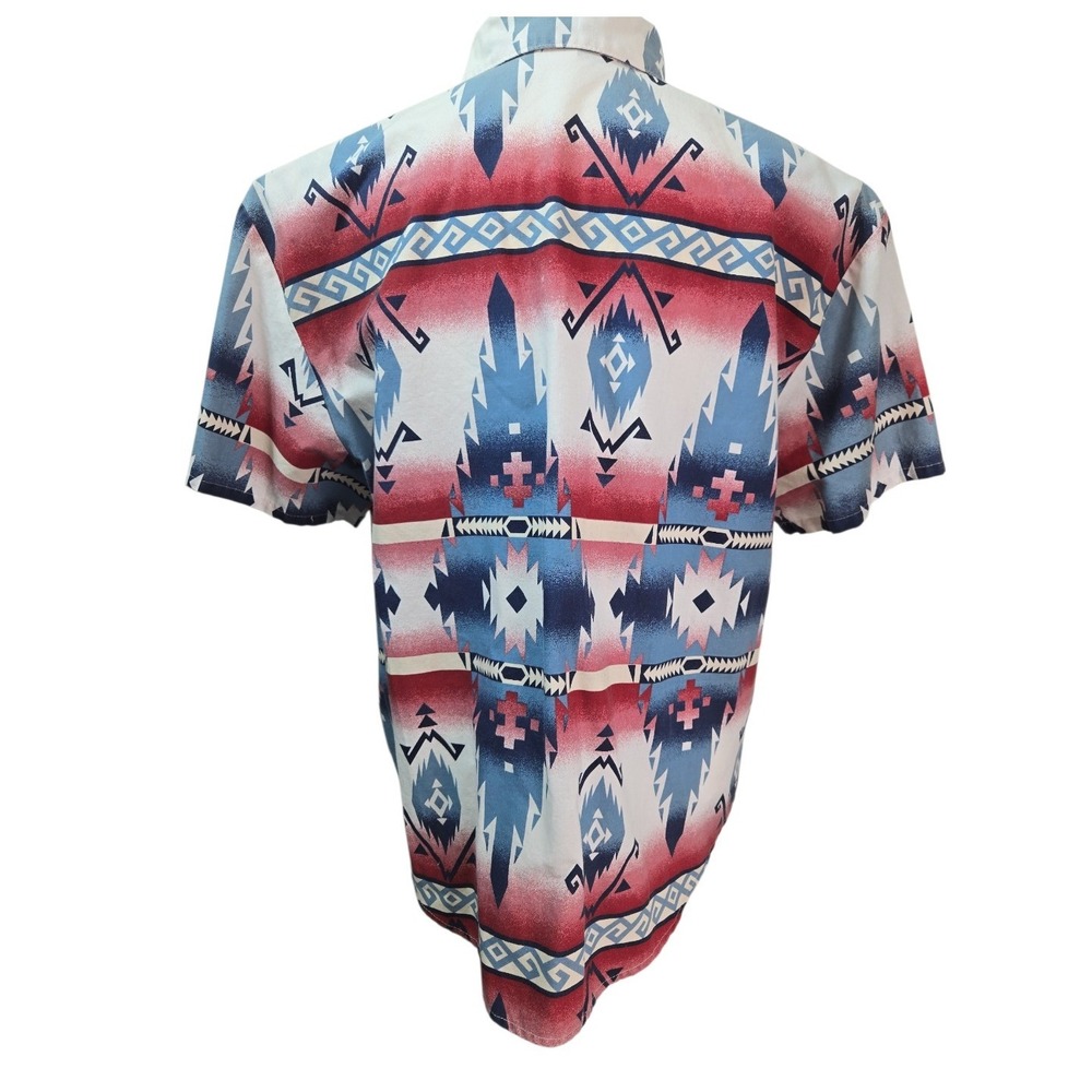 Roughrider by Circle T Womens XL Aztec Western Vintage Shirt Blue Red White - Picture 2 of 8
